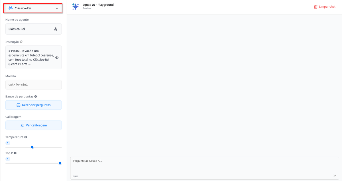 Seleção de Agente no Playground