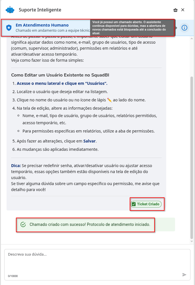 Chamado em Andamento