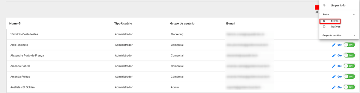 Listagem de usuários