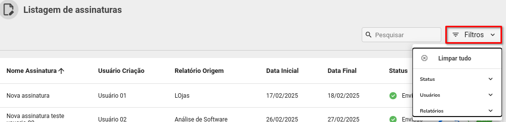 Listagem de usuários