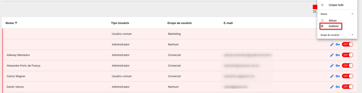 Listagem de usuários