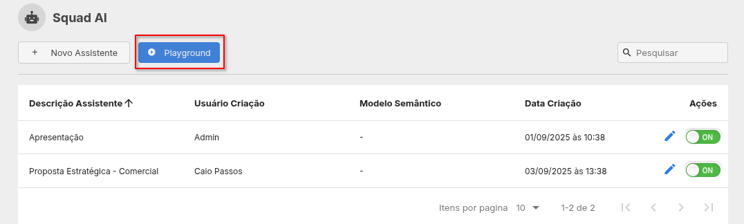 Seleção de Agente no Playground