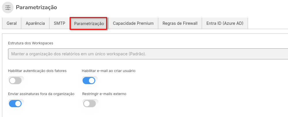 Aba de parametrização